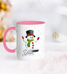 Kişiye Özel Yılbaşı Mutlu Yıllar Pembe Kupa ve Kar Tanesi Kolye-16