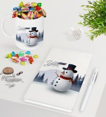 Kişiye Özel Yılbaşı Mutlu Yıllar Beyaz Defter Kalem Kupa ve Haribo Şeker Hediye Seti-19