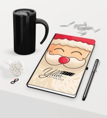 Kişiye Özel Yılbaşı Noel Baba Temalı Siyah Defter Kalem Termos Mug Seti - 6