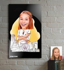Kişiye Özel Bayan Mimar Karikatür Ahşap Tablo