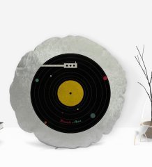 Kişiye Özel İsimli Retro Plak Tasarımlı Yuvarlak Dekoratif Kırlent Yastık-1