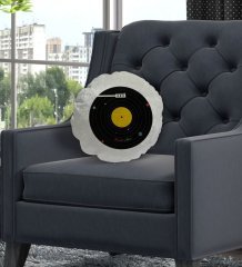 Kişiye Özel İsimli Retro Plak Tasarımlı Yuvarlak Dekoratif Kırlent Yastık-1