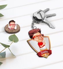 Kişiye Özel İsimli Erkek Çocuk Karikatürlü Ahşap Anahtarlık-1