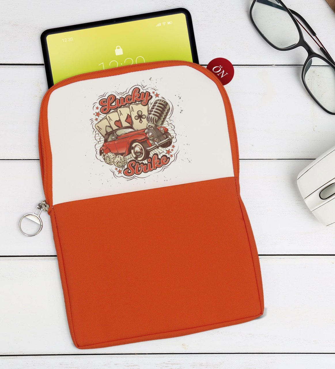 BK Gift Lucky Strike Tasarımlı Taşınabilir Koruyucu Tablet Kılıfı & Organizer Çanta - Turuncu-1