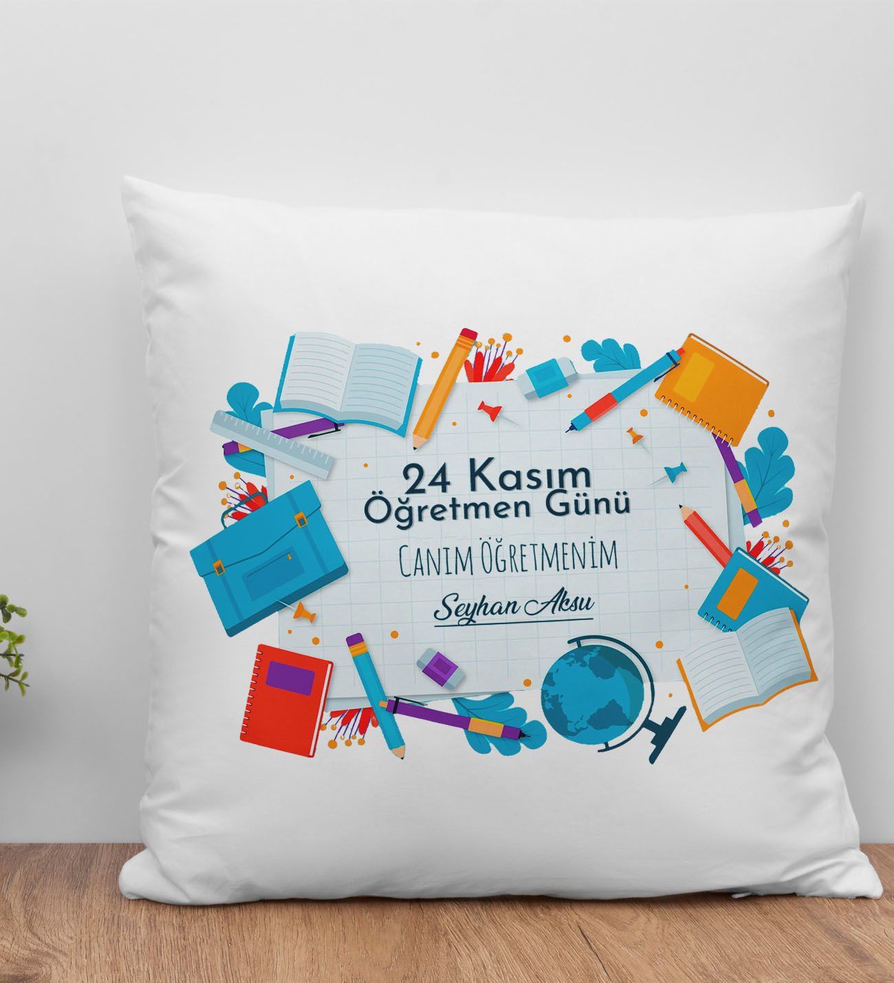 BK Gift Kişiye Özel Öğretmenler Günü Beyaz Kırlent Yastık- 2, Öğretmene Hediye, Öğretmenler Günü
