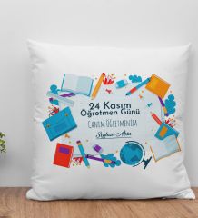 BK Gift Kişiye Özel Öğretmenler Günü Beyaz Kırlent Yastık- 2, Öğretmene Hediye, Öğretmenler Günü