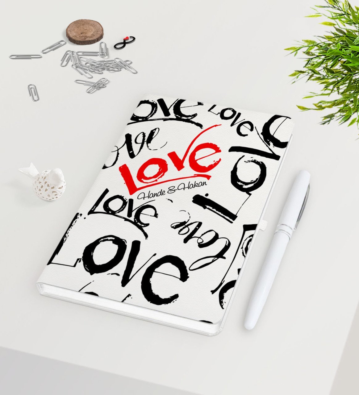 Kişiye Özel Sevgililer Günü Beyaz Defter Kalem Seti-70