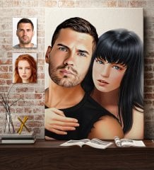 Kişiye Özel Sevgililer Karikatürlü Kanvas Tablo 50x70cm-37