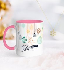 Kişiye Özel Yılbaşı Mutlu Yıllar Pembe Kupa ve Kar Tanesi Kolye-15