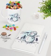 Kişiye Özel Yılbaşı Mutlu Yıllar Beyaz Defter Kalem Kupa ve Haribo Şeker Hediye Seti-18