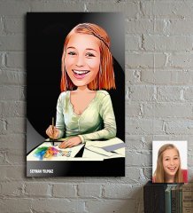 Kişiye Özel Bayan Grafik Tasarımcı Karikatür Ahşap Tablo