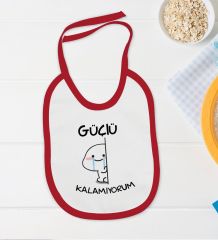 BK Kids Güçlü Kalamıyorum Tasarımlı Kırmızı Bebek Body Zıbın ve Mama Önlüğü Hediye Seti-1