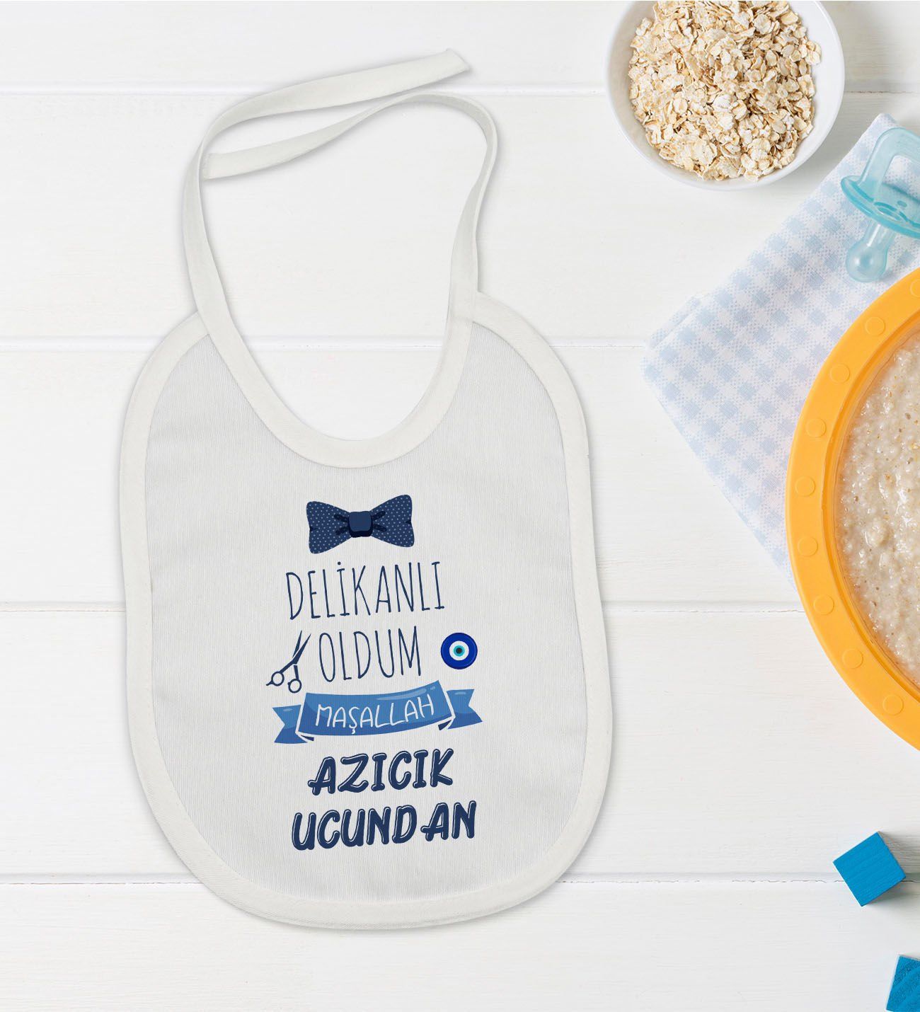 BK Kids Sünnet Tasarımlı Beyaz Bebek Mama Önlüğü-5