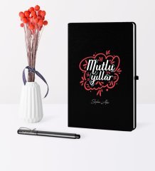 Kişiye Özel Yılbaşı Mutlu Yıllar Temalı Siyah Defter Kalem Seti - 3