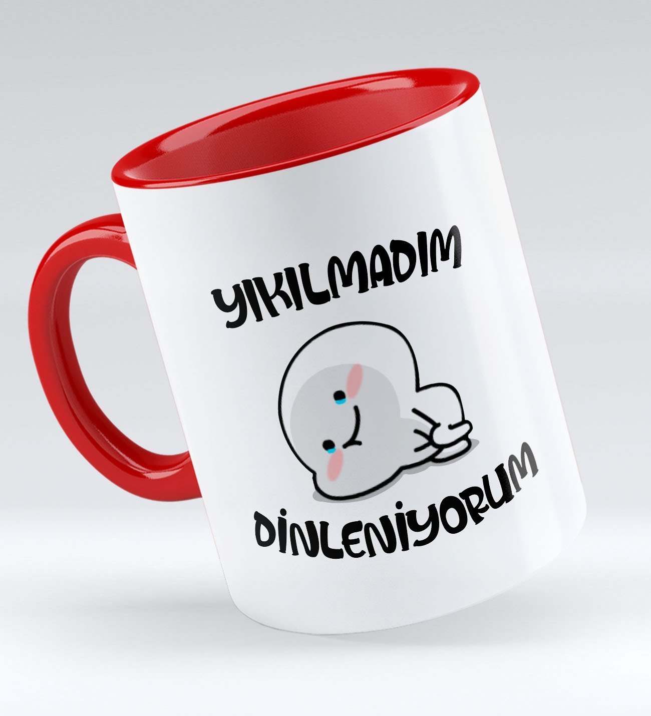 Bk Gift Yıkılmadım Dinleniyorum Tasarımlı Kırmızı Kupa Bardak - Model 1