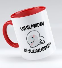 Bk Gift Yıkılmadım Dinleniyorum Tasarımlı Kırmızı Kupa Bardak - Model 1