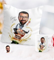 Kişiye Özel Yılbaşı Temalı Bay Karikatürlü Yastık Kupa Seti - 6