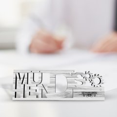 Kişiye Özel Mesleki Mühendis Ahşap Masa İsimliği (Model F5)