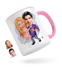 Kişiye Özel Sevgililer Karikatürlü Pembe Kupa Bardak-3
