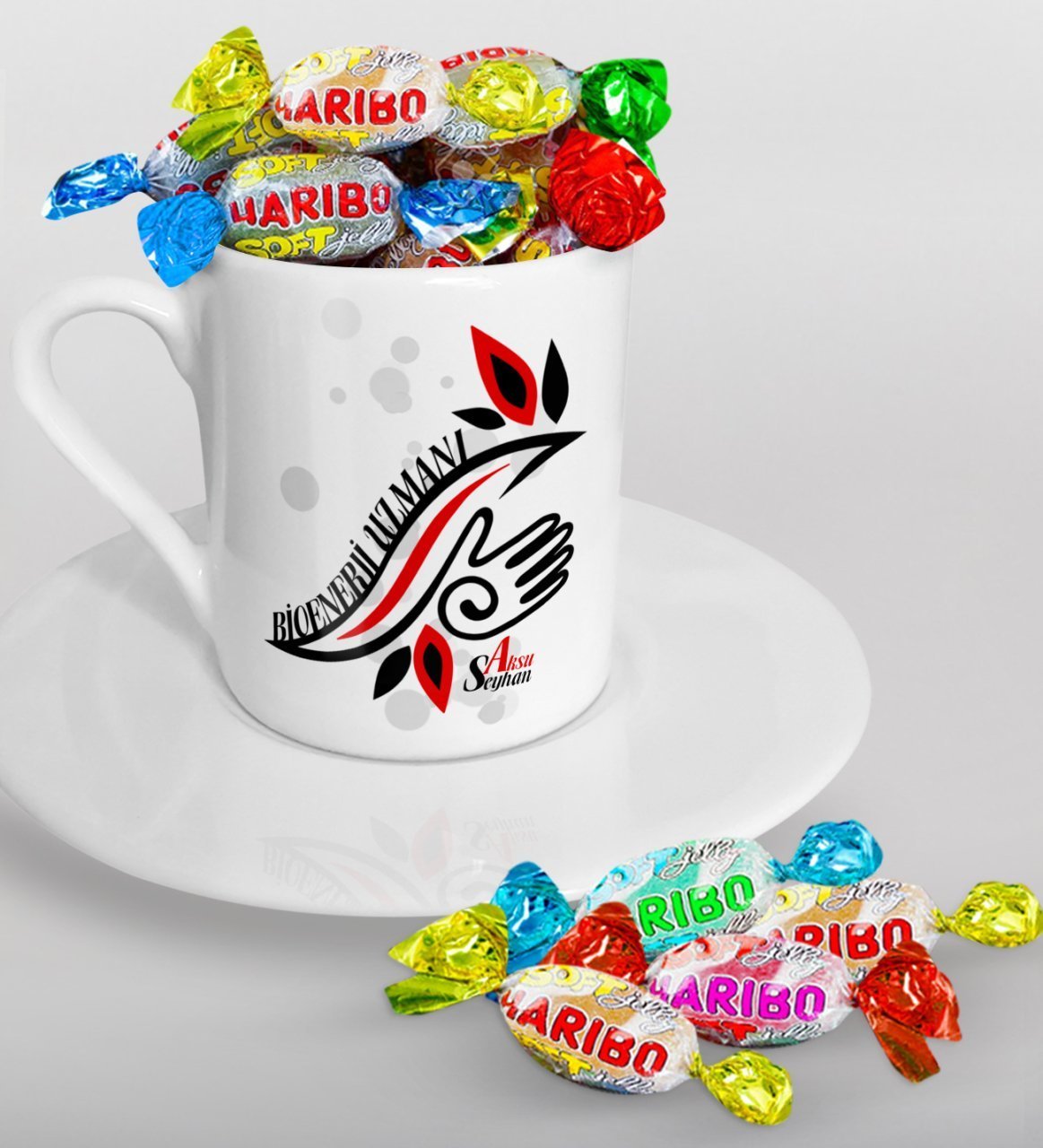 Kişiye Özel Bioenerji Uzmanı Türk Kahvesi Fincanı ve Haribo Şeker Hediye Seti-1