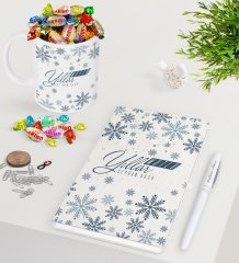 Kişiye Özel Yılbaşı Mutlu Yıllar Beyaz Defter Kalem Kupa ve Haribo Şeker Hediye Seti-17