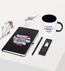 Kişiye Özel Öğretmenler Gününüz Kutlu Olsun Temalı Siyah Defter Kalem Anahtarlık Kupa Seti - 4
