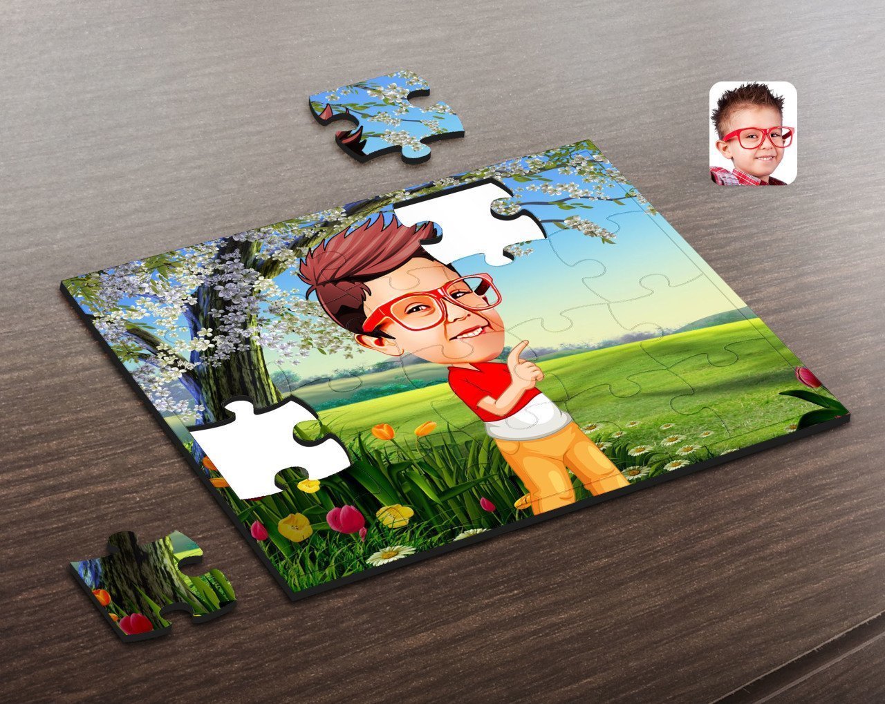 Kişiye Özel Erkek Çocuk Karikatürlü Ahşap Puzzle-1