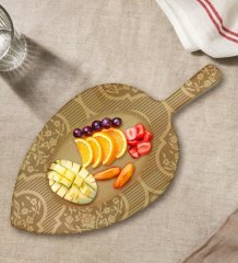 BK Gift Retro Motif Tasarımlı Yaprak Şeklinde Doğal Ahşap Servis ve Sunum Tabağı Model 16