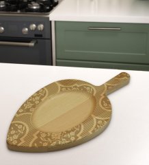 BK Gift Retro Motif Tasarımlı Yaprak Şeklinde Doğal Ahşap Servis ve Sunum Tabağı Model 16