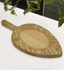 BK Gift Retro Motif Tasarımlı Yaprak Şeklinde Doğal Ahşap Servis ve Sunum Tabağı Model 16