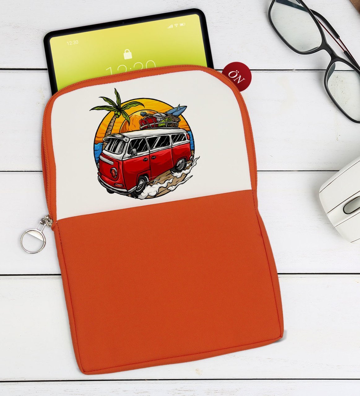 BK Gift Klasik Araç Tasarımlı Taşınabilir Koruyucu Tablet Kılıfı & Organizer Çanta - Turuncu-10