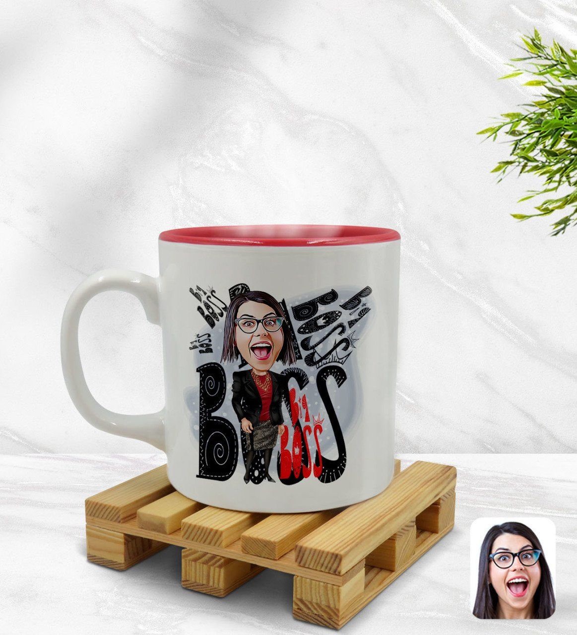 Kişiye Özel Kadın Big Boss Karikatürlü İçi Kırmızı Renkli Kupa Bardak Model 3