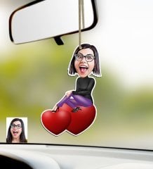 Kişiye Özel Bayan Karikatürlü Ahşap Araba Dikiz Ayna Süsü-2