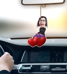 Kişiye Özel Bayan Karikatürlü Ahşap Araba Dikiz Ayna Süsü-2