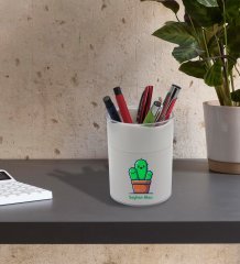 BK Gift Kişiye Özel Kaktüs Tasarımlı Beyaz Akrilik Kalemlik - Model 3