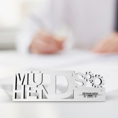 Kişiye Özel Mesleki Mühendis Ahşap Masa İsimliği (Model F4)