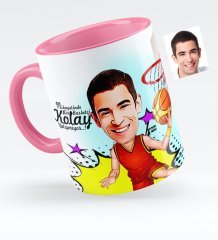 Kişiye Özel Bay Basketbolcu Karikatürlü Pembe Kupa Bardak - 1