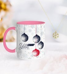 Kişiye Özel Yılbaşı Mutlu Yıllar Pembe Kupa ve Kar Tanesi Kolye-13