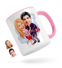 Kişiye Özel Sevgililer Karikatürlü Pembe Kupa Bardak-2