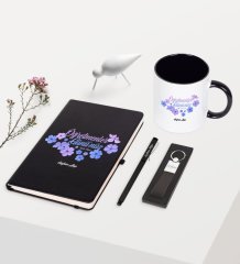 Kişiye Özel Öğretmenler Gününüz Kutlu Olsun Temalı Siyah Defter Kalem Anahtarlık Kupa Seti - 3