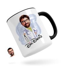 Kişiye Özel Erkek Göz Doktoru Karikatürlü Siyah Kupa Bardak