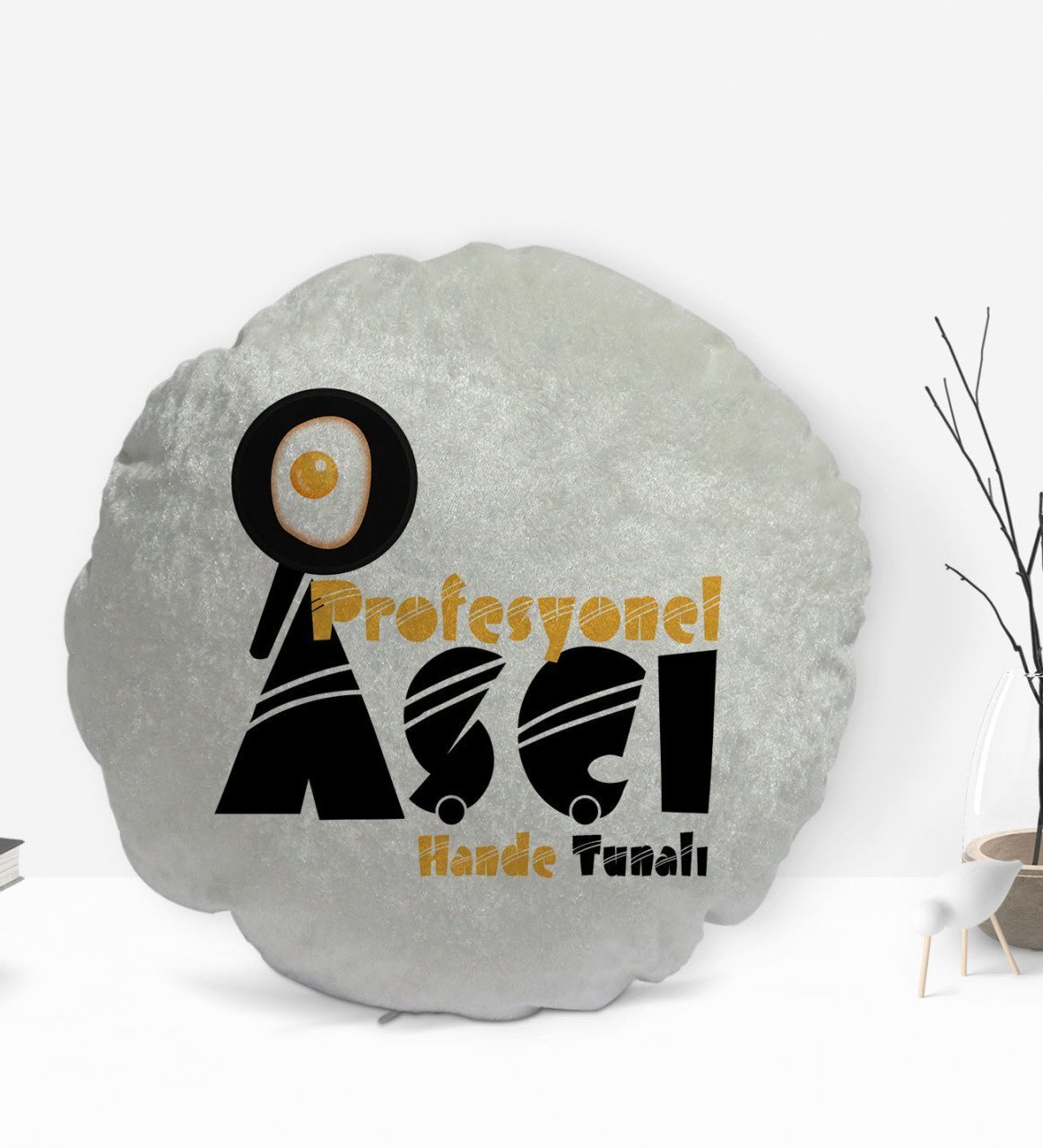 Kişiye Özel İsimli Profesyonel Aşçı Tasarımlı Yuvarlak Dekoratif Kırlent Yastık-1