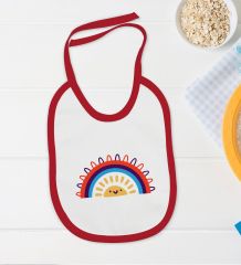 BK Kids Gökkuşağı Tasarımlı Kırmızı Bebek Body Zıbın ve Mama Önlüğü Hediye Seti-1