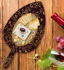 BK Gift Retro Motif Tasarımlı Yaprak Şeklinde Doğal Ahşap Servis ve Sunum Tabağı Model 13