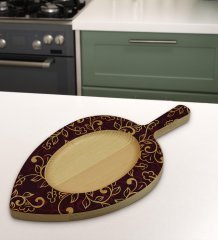 BK Gift Retro Motif Tasarımlı Yaprak Şeklinde Doğal Ahşap Servis ve Sunum Tabağı Model 13