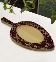BK Gift Retro Motif Tasarımlı Yaprak Şeklinde Doğal Ahşap Servis ve Sunum Tabağı Model 13