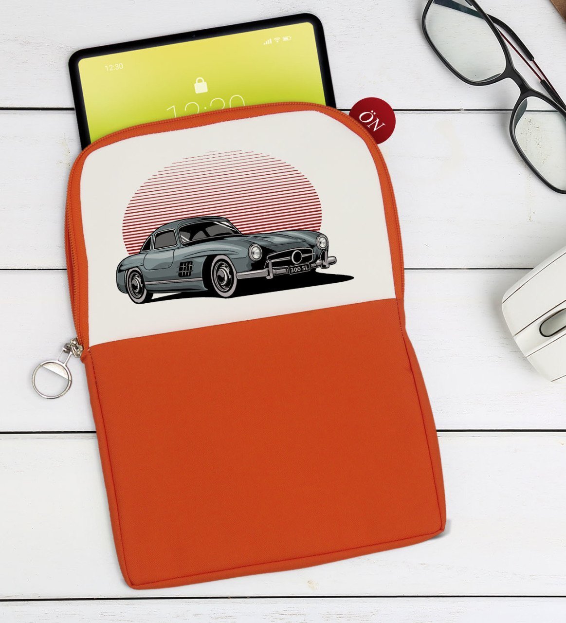 BK Gift Klasik Araç Tasarımlı Taşınabilir Koruyucu Tablet Kılıfı & Organizer Çanta - Turuncu-9