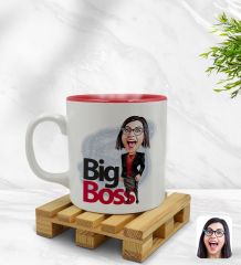 Kişiye Özel Kadın Big Boss Karikatürlü İçi Kırmızı Renkli Kupa Bardak Model 2