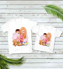 BK Gift 2’li Kişiye Özel Anne-Kız Karikatürlü Kombin Tişört Seti-7, Anneye Hediye, Anneler Günü Hediyeleri
