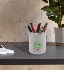 BK Gift Kişiye Özel Kaktüs Tasarımlı Beyaz Akrilik Kalemlik - Model 2